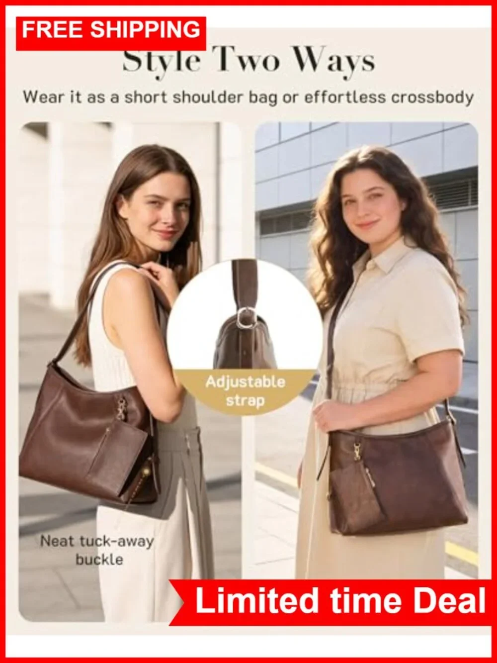Vegan Leather Hobo Bag Multi-Pocket Crossbody PU Leather Tote Shoulder Bag with
